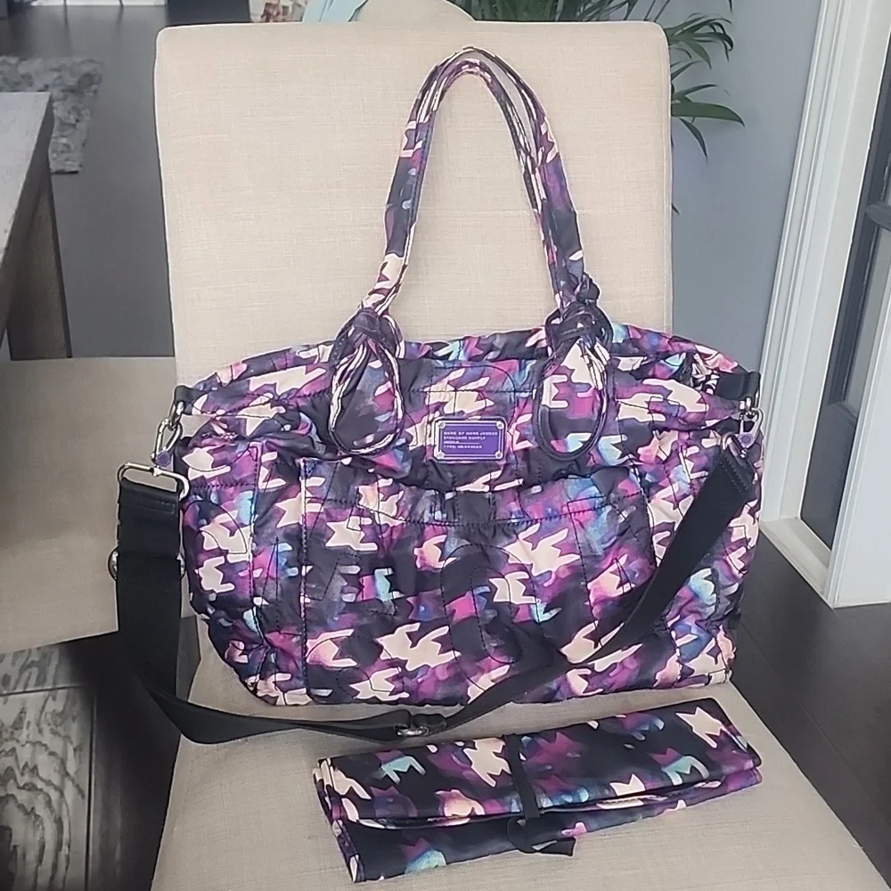 MARC by Marc Jacobs Pretty Nylon Eliz-A-Baby Diaper Bag, Black & Purple Multi